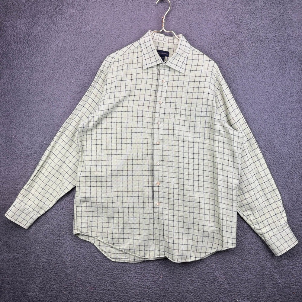 Scott Barber Mens XL Green Windowpane Check Long Sleeve Cotton Button Down Shirt